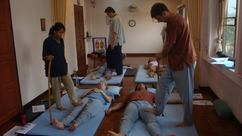 Thai massage using feet